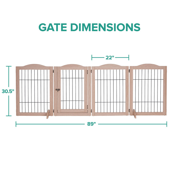 Arf Pets Freestanding Dog Gate, 4-Panel Extension, 360° Foldable Dog Gate 80"W x 31.5"H - Walnut