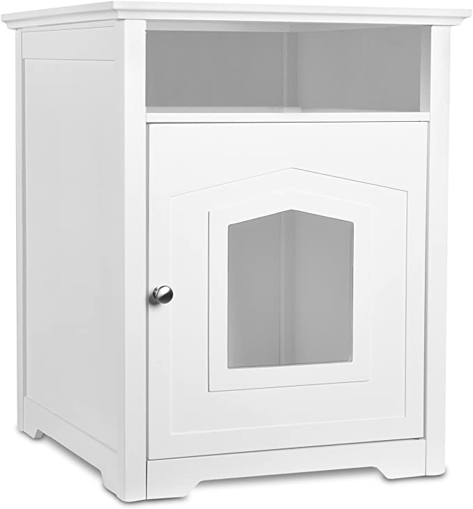 Arf Pets Designer Enclosed Cat Litter Box Furniture House with Table, Cat  Washroom Hidden House Enclosure, White