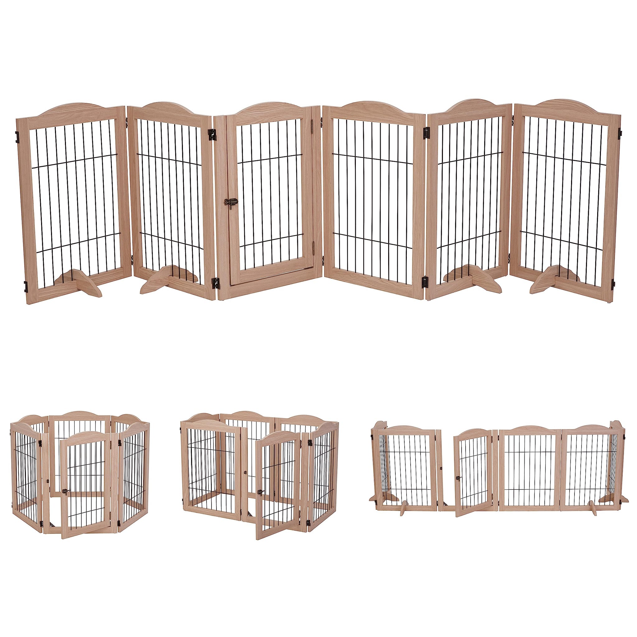 Arf Pets Freestanding Dog Gates, 6-Panel Extension, 360° Foldable Dog Gate 120"Wx31.5"H - Walnut