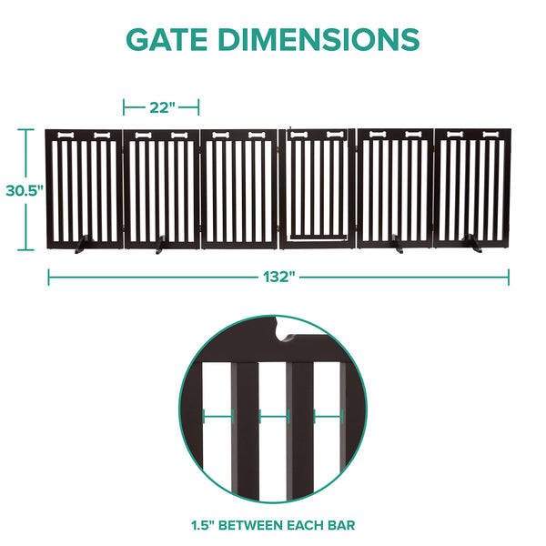 Arf Pets Freestanding Dog Gates, 6-Panel Extension, 360° Foldable Dog Gate 120"Wx31.5"H - Espresso