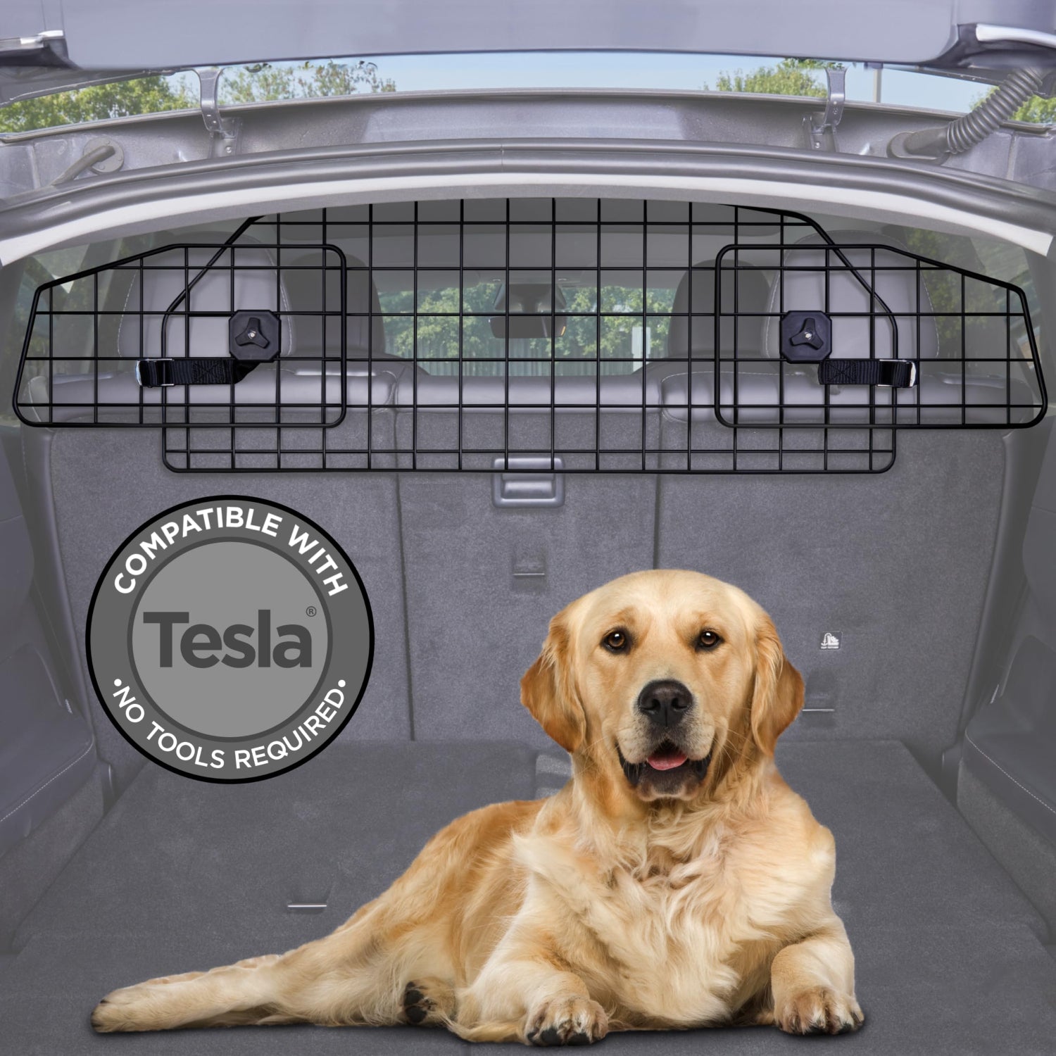 Pawple Dog Barrier for SUV's, Cars & Vehicles, Adjustable Pet Barrier Compatible W/Tesla® Model Y®