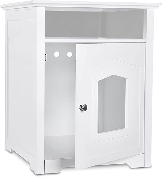 Arf Pets Designer Enclosed Cat Litter Box Furniture House with Table, Cat Washroom Hidden House Enclosure, White