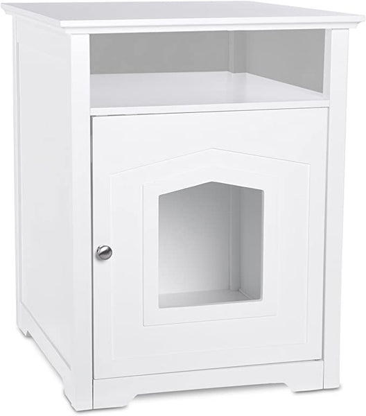 Arf Pets Designer Enclosed Cat Litter Box Furniture House with Table, Cat Washroom Hidden House Enclosure, White
