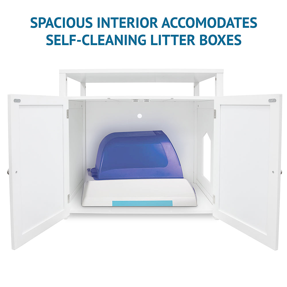 Large Cat Litter Box Cabinet in White – Arf Pets