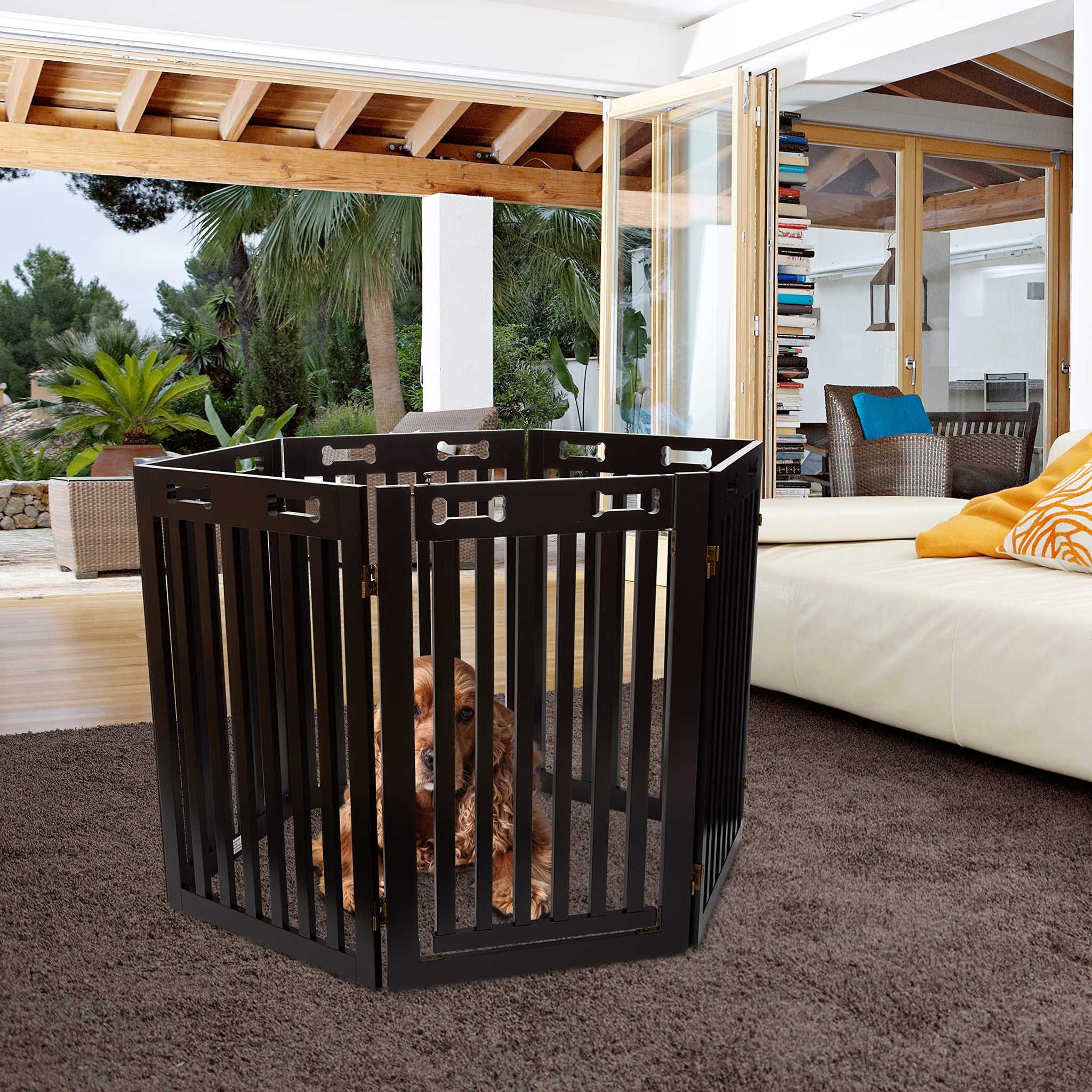 Arf Pets Freestanding Dog Gates, 6-Panel Extension, 360° Foldable Dog