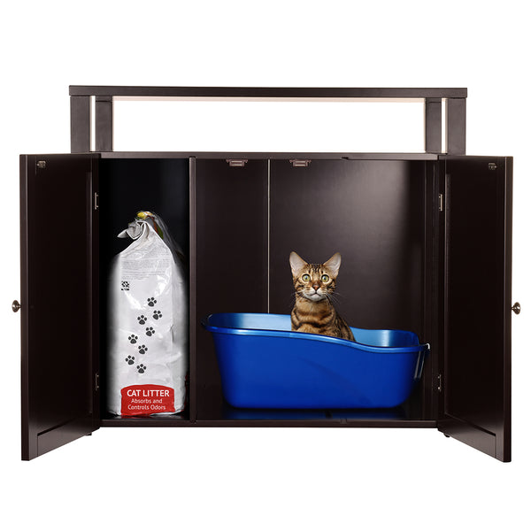 Large Cat Litter Box Cabinet in Espresso