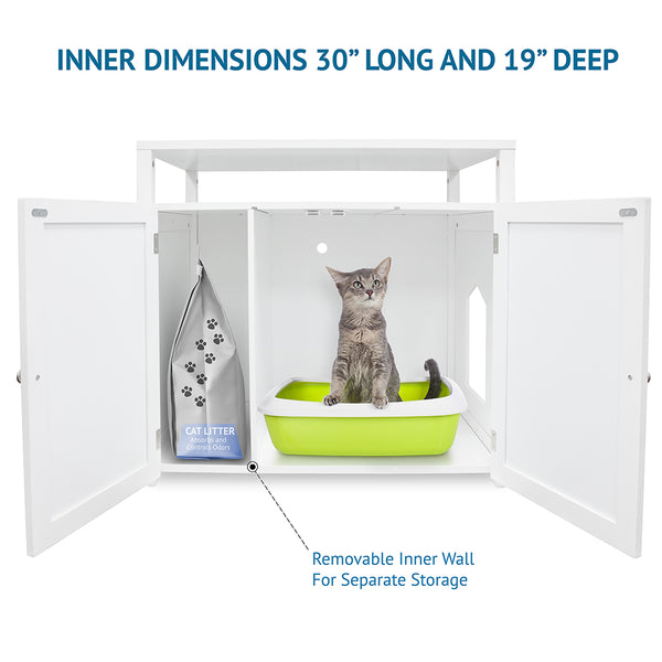 Large Cat Litter Box Cabinet in White