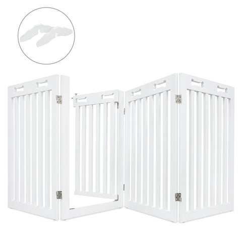 Freestanding Dog Gate with Walkthrough Door in White