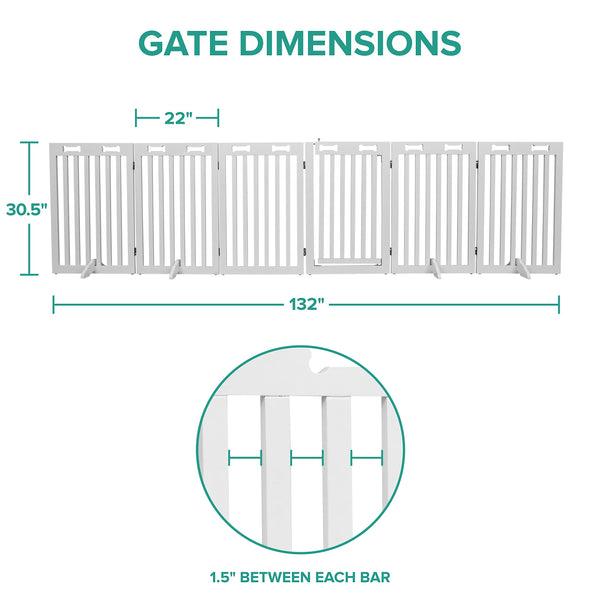 Arf Pets Freestanding Dog Gates, 6-Panel Extension, 360° Foldable Dog Gate 120"Wx31.5"H - White